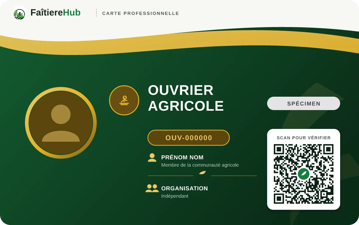 Spécimen de carte professionnelle Ouvrier agricole